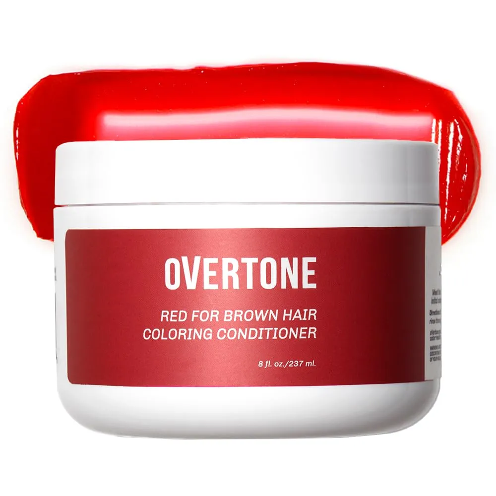 Overtone Color Depositing Semi-Permanent Hair Dye Conditioner - 8 oz For Natural & Color-Treated Hair, Moisturizing Shea Butter & Coconut Oil - Vegan & Cruelty-Free, Red For Brown is now Scarlet Red