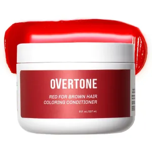 Overtone Color Depositing Semi-Permanent Hair Dye Conditioner - 8 oz For Natural & Color-Treated Hair, Moisturizing Shea Butter & Coconut Oil - Vegan & Cruelty-Free, Red For Brown is now Scarlet Red
