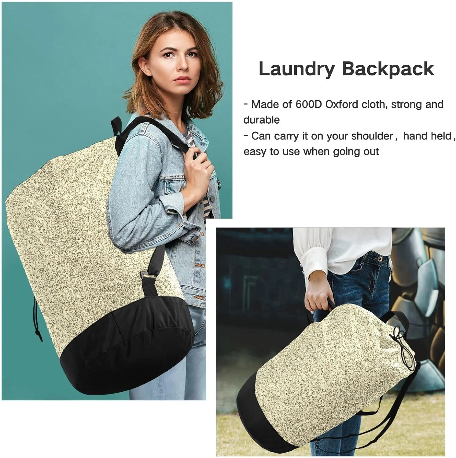 Oyihfvs Gold Golden Glitter and Glare Pattern Backpack Laundry Bag, Laundry Backpack with Shoulder Straps, Waterproof Nylon Clothes Hamper Bag for Men Women Yoga Backpack
