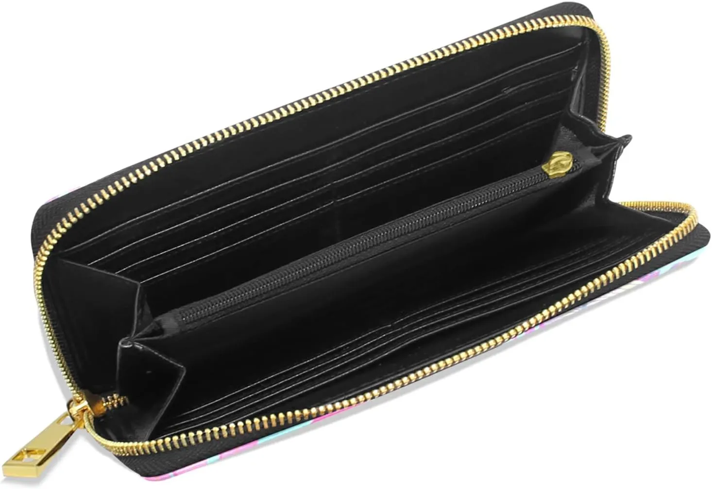 Oyihfvs Seamless Summer Tropical Pink Flamingo and Palm Leaves on Blue Leather Long Wallet Organizer with Zipper Purse Clutch Bag for Women Men