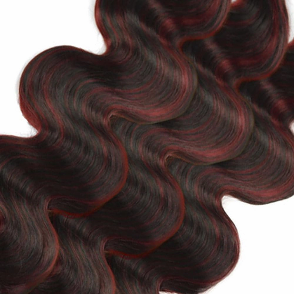 P1B99j Body Wave Bundles Highlight Human Hair Bundles Peruvian Grade 8A Virgin Remy Hair Extensions 22 24 26 Inch Double Weft Real Burgundy Hair Weave