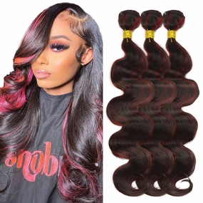 P1B99j Body Wave Bundles Highlight Human Hair Bundles Peruvian Grade 8A Virgin Remy Hair Extensions 22 24 26 Inch Double Weft Real Burgundy Hair Weave