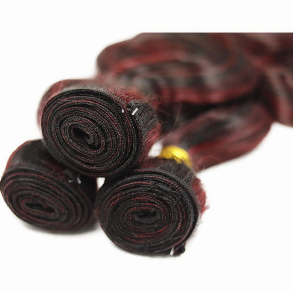 P1B99j Body Wave Bundles Highlight Human Hair Bundles Peruvian Grade 8A Virgin Remy Hair Extensions 22 24 26 Inch Double Weft Real Burgundy Hair Weave