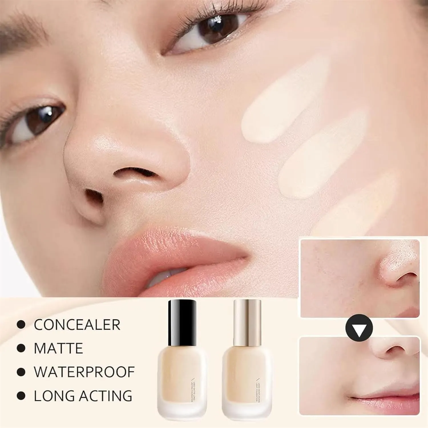 Panda Foundation, Matte Liquid Foundation, Long Lasting, Waterproof, Suitable for All Skin Types (02# Matte-Brighten)
