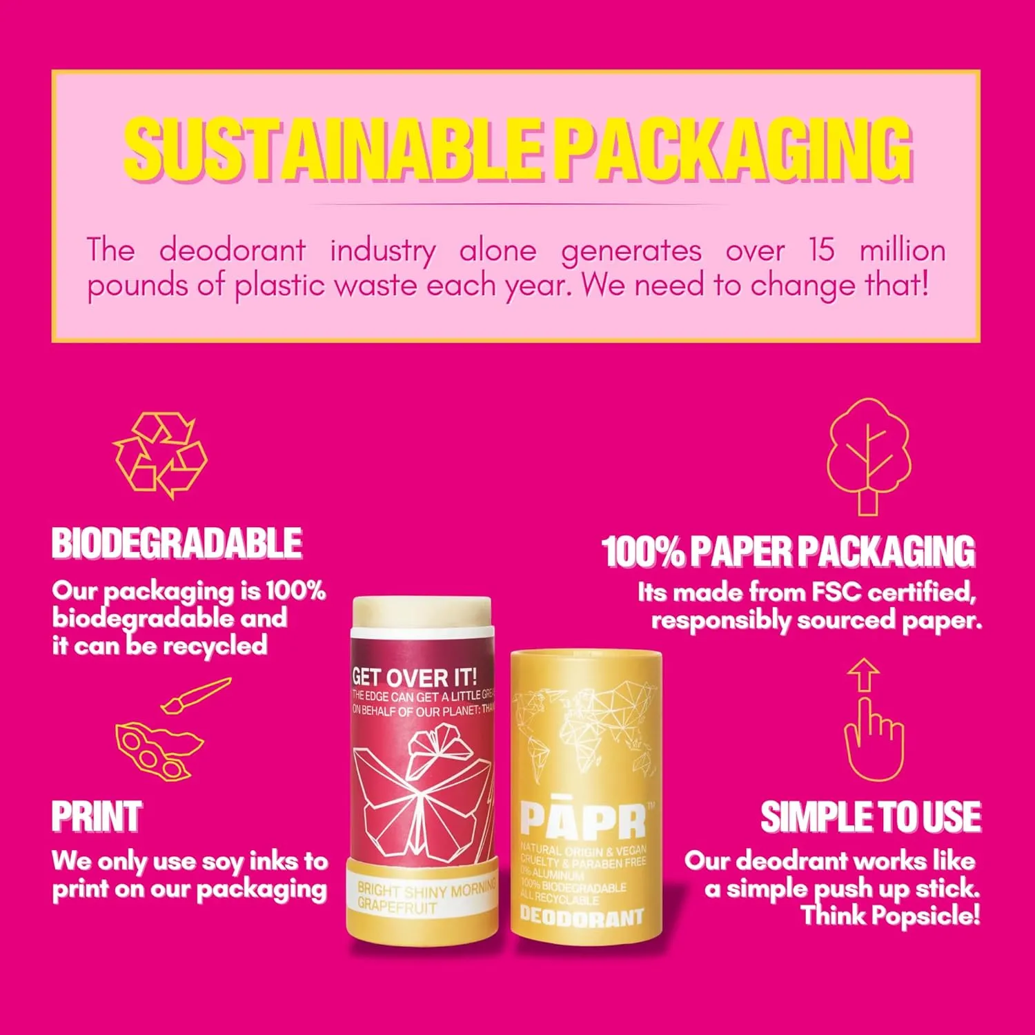 PAPR - Nature Powered, Clinically Proven, All Natural Deodorant in Zero Waste Paper Packaging (Bright Shiny Morning)