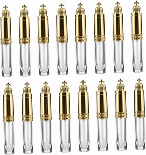 PartyKindom 16pcs Empty Lip Gloss Tubes Refillable Lip Oil Containers with Brush Portable DIY Cosmetic Vials Eye Shadow and Liquid Oils Design for Easy Volume Tracking
