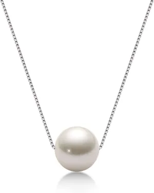 Pearl Necklaces for Women Floating Single Freshwater Pearl Pendant Necklaces with Sterling Silver 18 inch Chain Pearl Jewelry Gifts for Her 8-9mm White/Pink/Purple