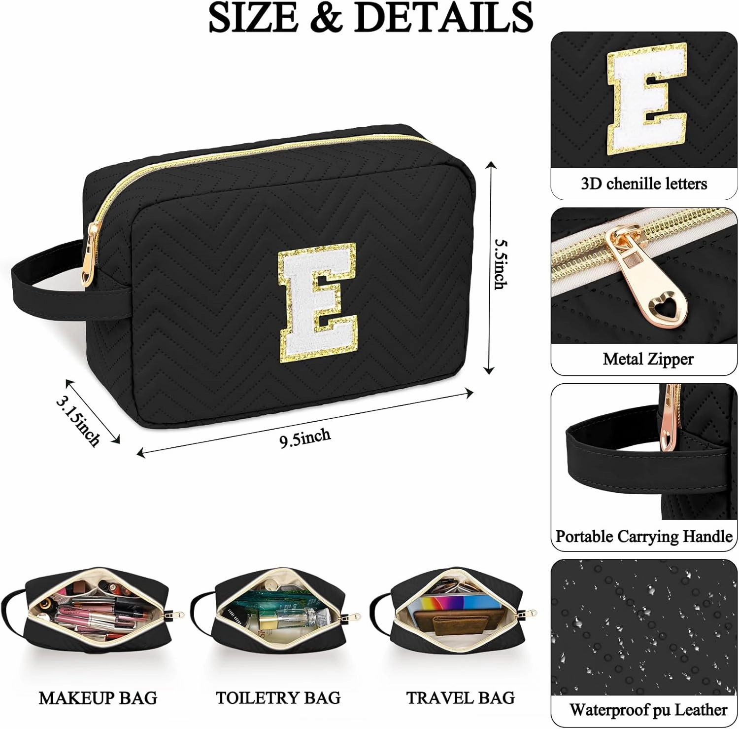 Personalized Initial Makeup Bag Trendy Stuff Leather Waterproof Cosmetic Bag Travel Toiletry Bag, Mother's Day/Birthday/Graduation Gifts Makeup Organizer Case for Women Girls Mom Girlfriend Wife.