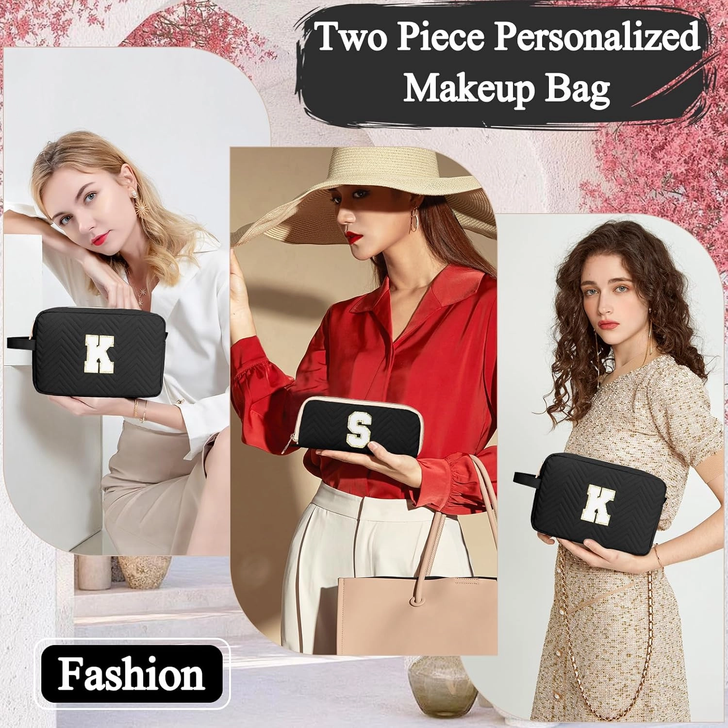 Personalized Initial Makeup Bag Trendy Stuff Leather Waterproof Cosmetic Bag Travel Toiletry Bag, Mother's Day/Birthday/Graduation Gifts Makeup Organizer Case for Women Girls Mom Girlfriend Wife.