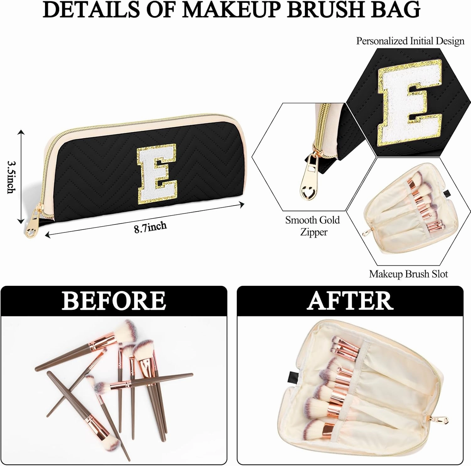 Personalized Initial Makeup Bag Trendy Stuff Leather Waterproof Cosmetic Bag Travel Toiletry Bag, Mother's Day/Birthday/Graduation Gifts Makeup Organizer Case for Women Girls Mom Girlfriend Wife.