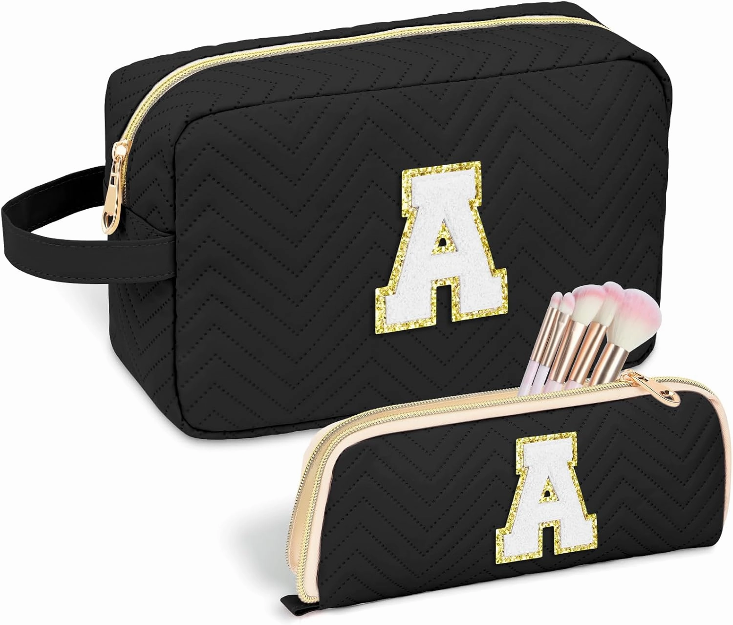 Personalized Initial Makeup Bag Trendy Stuff Leather Waterproof Cosmetic Bag Travel Toiletry Bag, Mother's Day/Birthday/Graduation Gifts Makeup Organizer Case for Women Girls Mom Girlfriend Wife.
