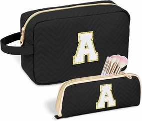 Personalized Initial Makeup Bag Trendy Stuff Leather Waterproof Cosmetic Bag Travel Toiletry Bag, Mother's Day/Birthday/Graduation Gifts Makeup Organizer Case for Women Girls Mom Girlfriend Wife.