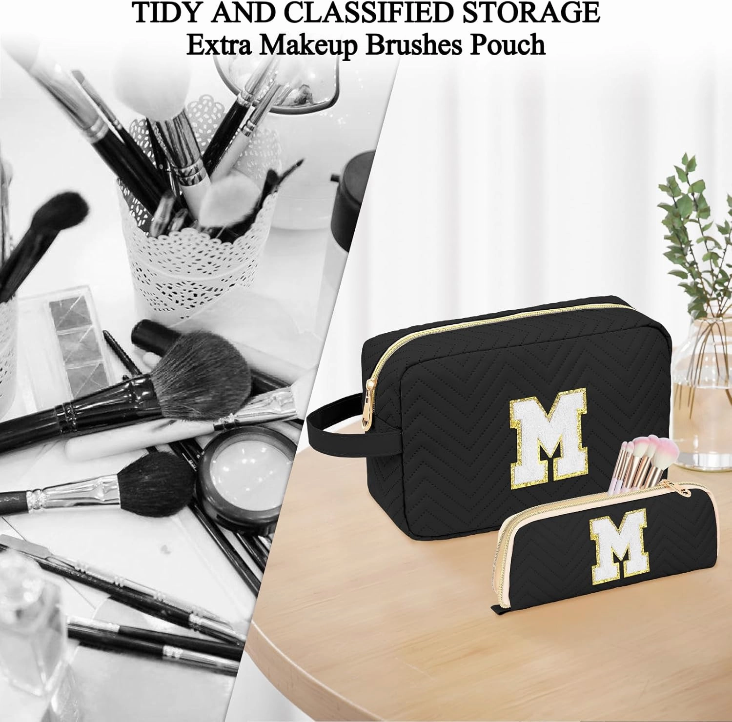 Personalized Initial Makeup Bag Trendy Stuff Leather Waterproof Cosmetic Bag Travel Toiletry Bag, Mother's Day/Birthday/Graduation Gifts Makeup Organizer Case for Women Girls Mom Girlfriend Wife.