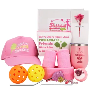 Pickleball Gifts Box for Women, Pink Pickleball Gift Accessories Set for Wife Mom Sister Friends, Cute and Funny PB Gift Basket with Tumbler Cap Keychain & More, Pickle Ball Match Gift - 14Pcs