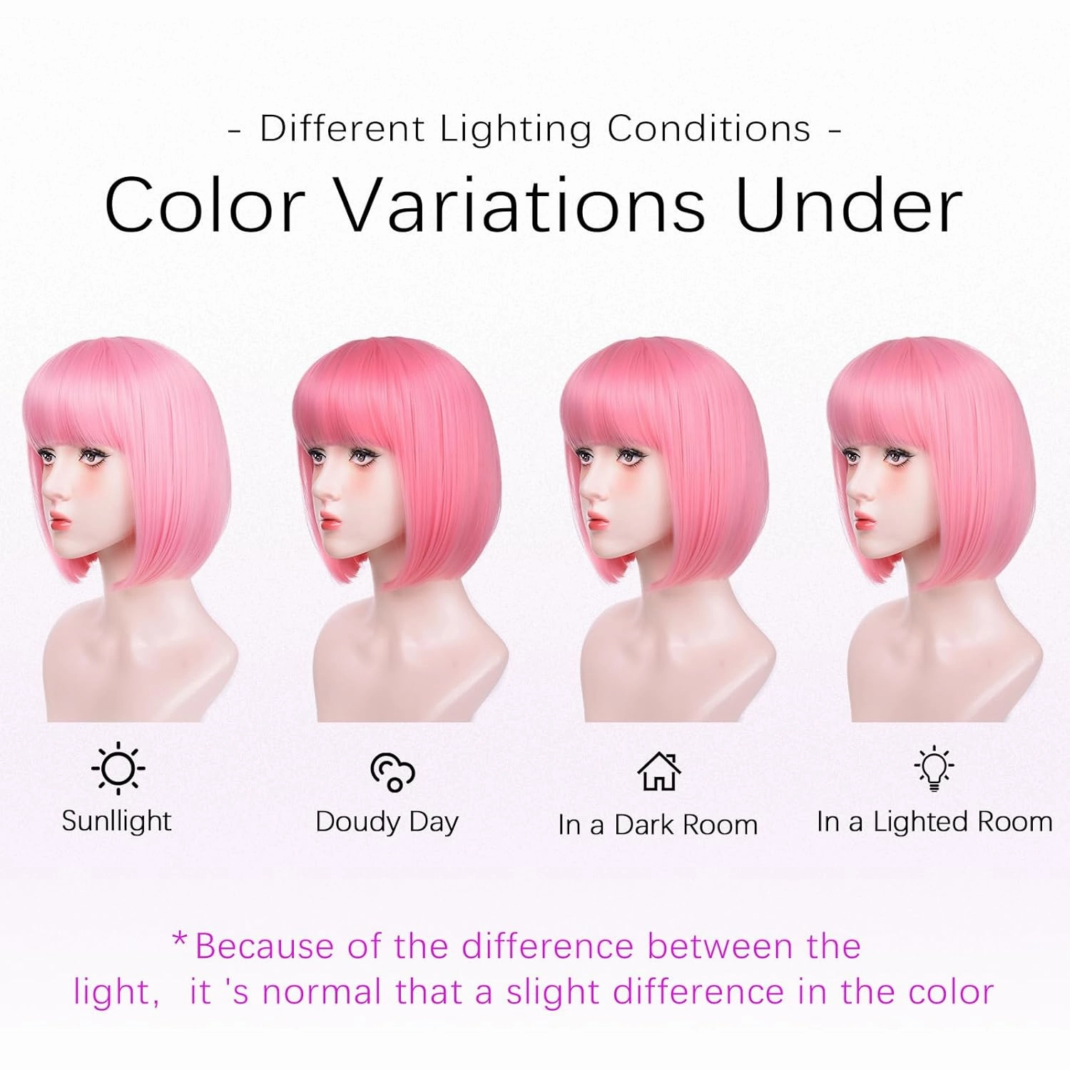 Pink Bob Wigs for White Women - 12'' Short Bob Wigs With Bangs Natural Fashion Synthetic Wig Colorful Synthetic Hair for Daily Cosplay Halloween