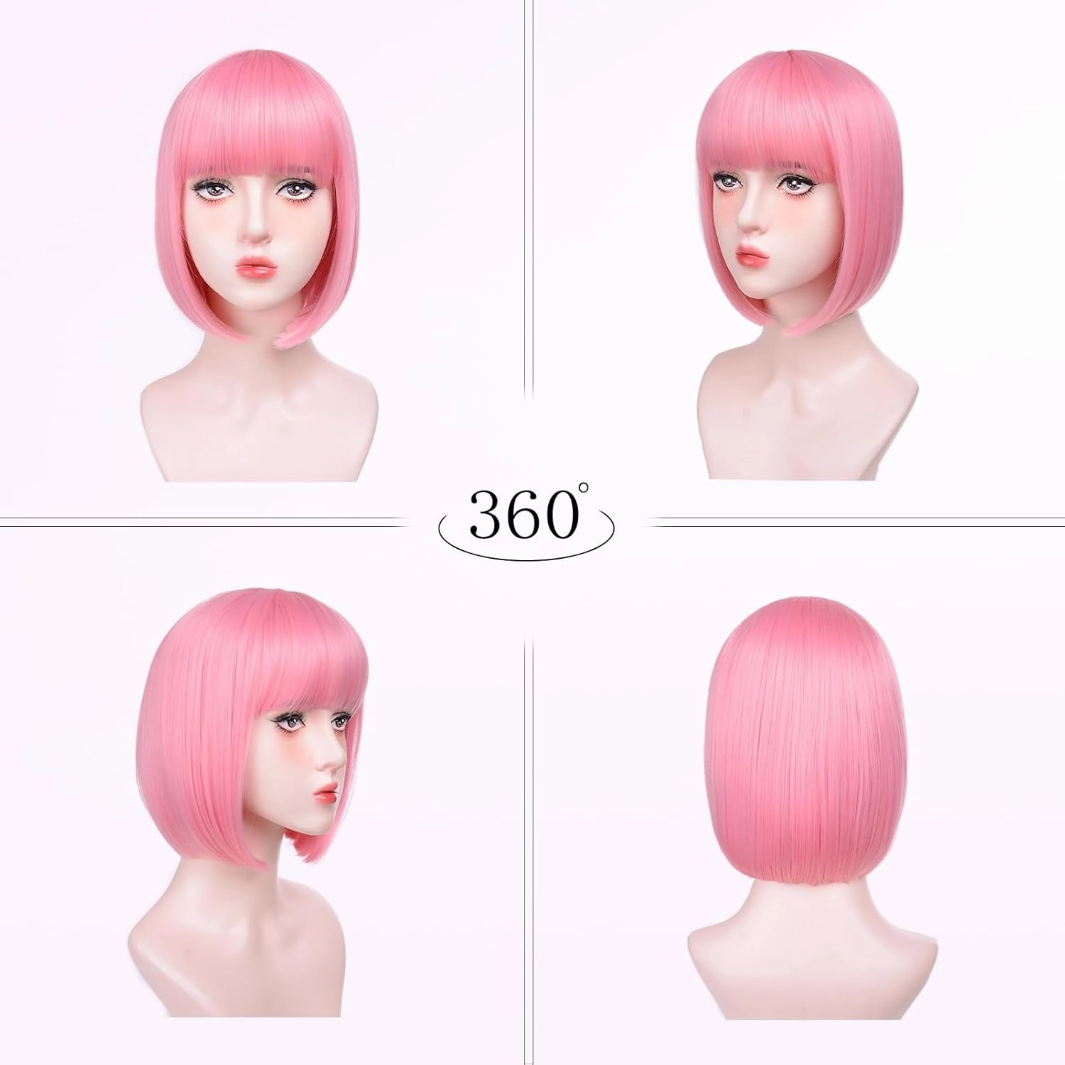 Pink Bob Wigs for White Women - 12'' Short Bob Wigs With Bangs Natural Fashion Synthetic Wig Colorful Synthetic Hair for Daily Cosplay Halloween