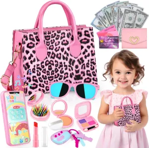 Play Toddler Girls Purse, Toddler Girl Toys Age 3-5 4-5 6-8 Kids Toys Purse Set, Pretend Makeup Kit, Phone, Princess Pretend Play Girl Toys for 3 4 5 6 7 Year Old, Birthday Gifts for Girl Age 3-5