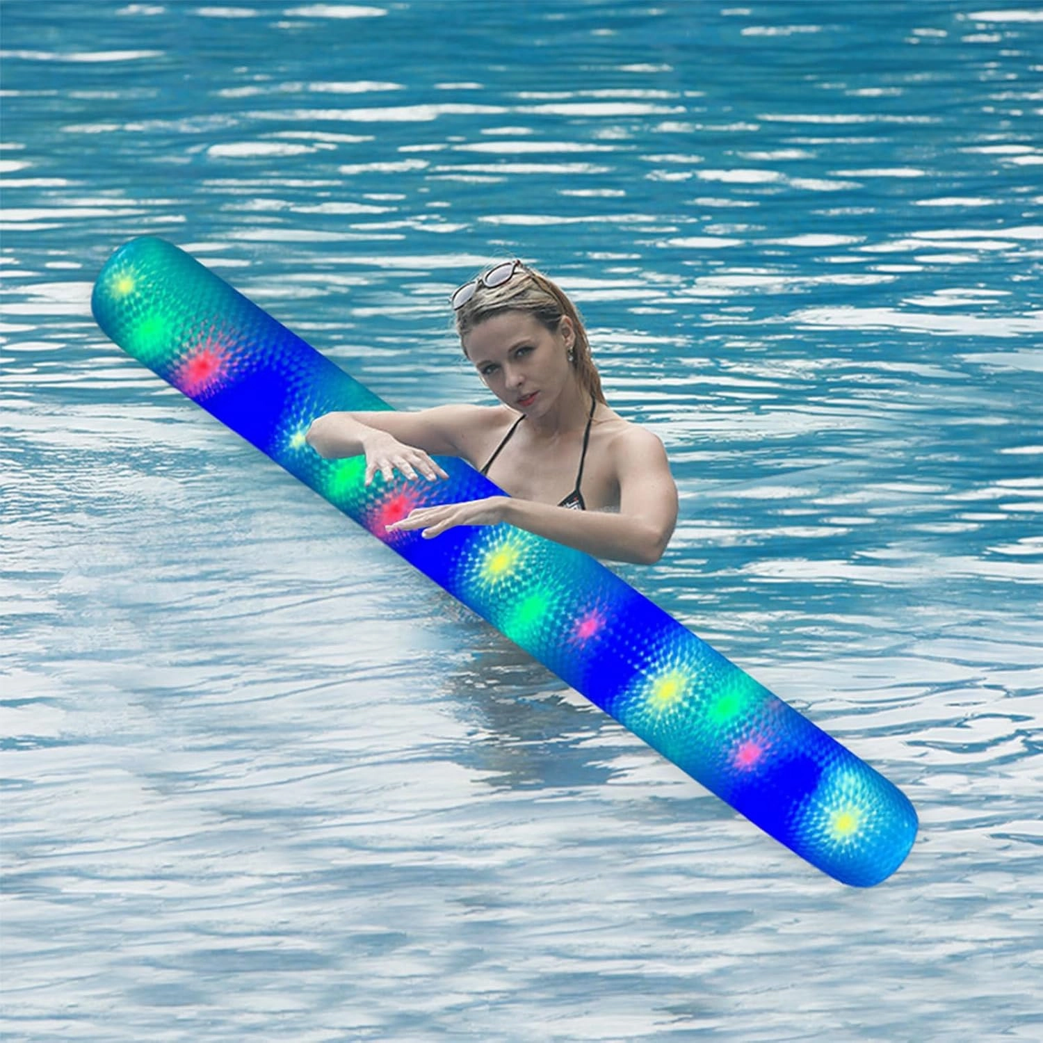 Pool Inflatable Sticks - 6.69inches Inflatable Pool Noodles | Swimming Noodles | Light-Up Swimming Noodles for Beach & Lake | Giant Water Float with Built-in Colorful LED Lights for Adults