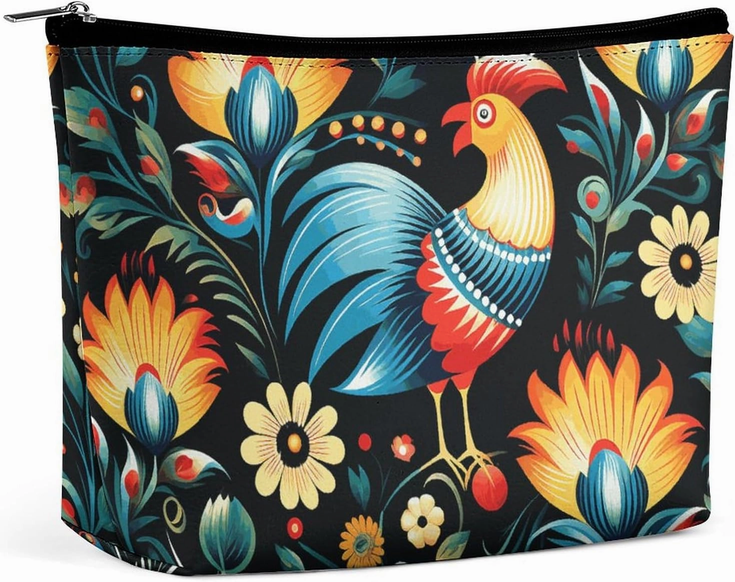 Portable Small Cosmetic Bag Cute Travel Makeup Bag Polish Folk Art Pattern Waterproof Toiletry Bag for Women