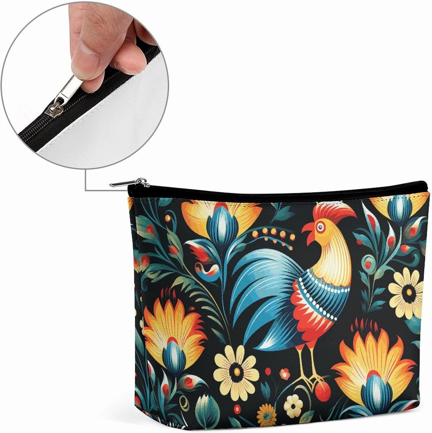 Portable Small Cosmetic Bag Cute Travel Makeup Bag Polish Folk Art Pattern Waterproof Toiletry Bag for Women