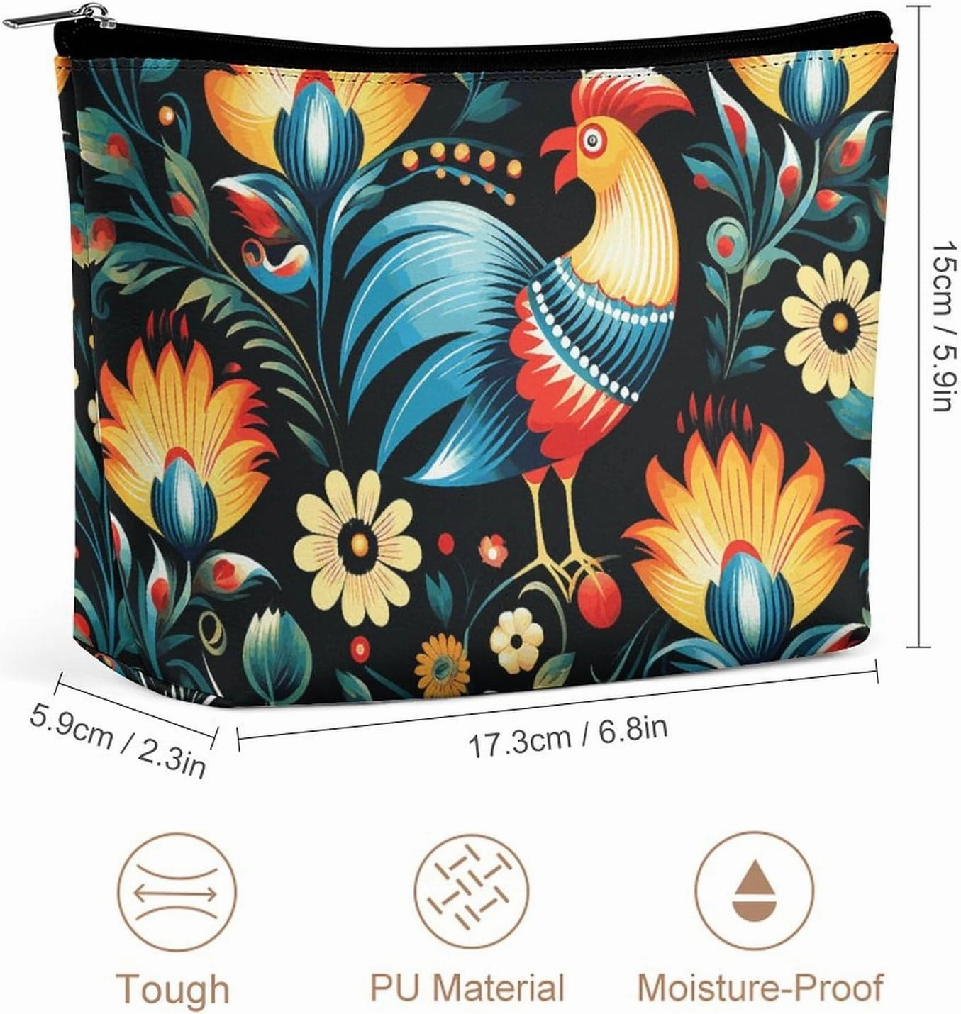Portable Small Cosmetic Bag Cute Travel Makeup Bag Polish Folk Art Pattern Waterproof Toiletry Bag for Women