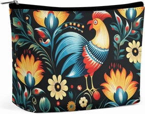 Portable Small Cosmetic Bag Cute Travel Makeup Bag Polish Folk Art Pattern Waterproof Toiletry Bag for Women