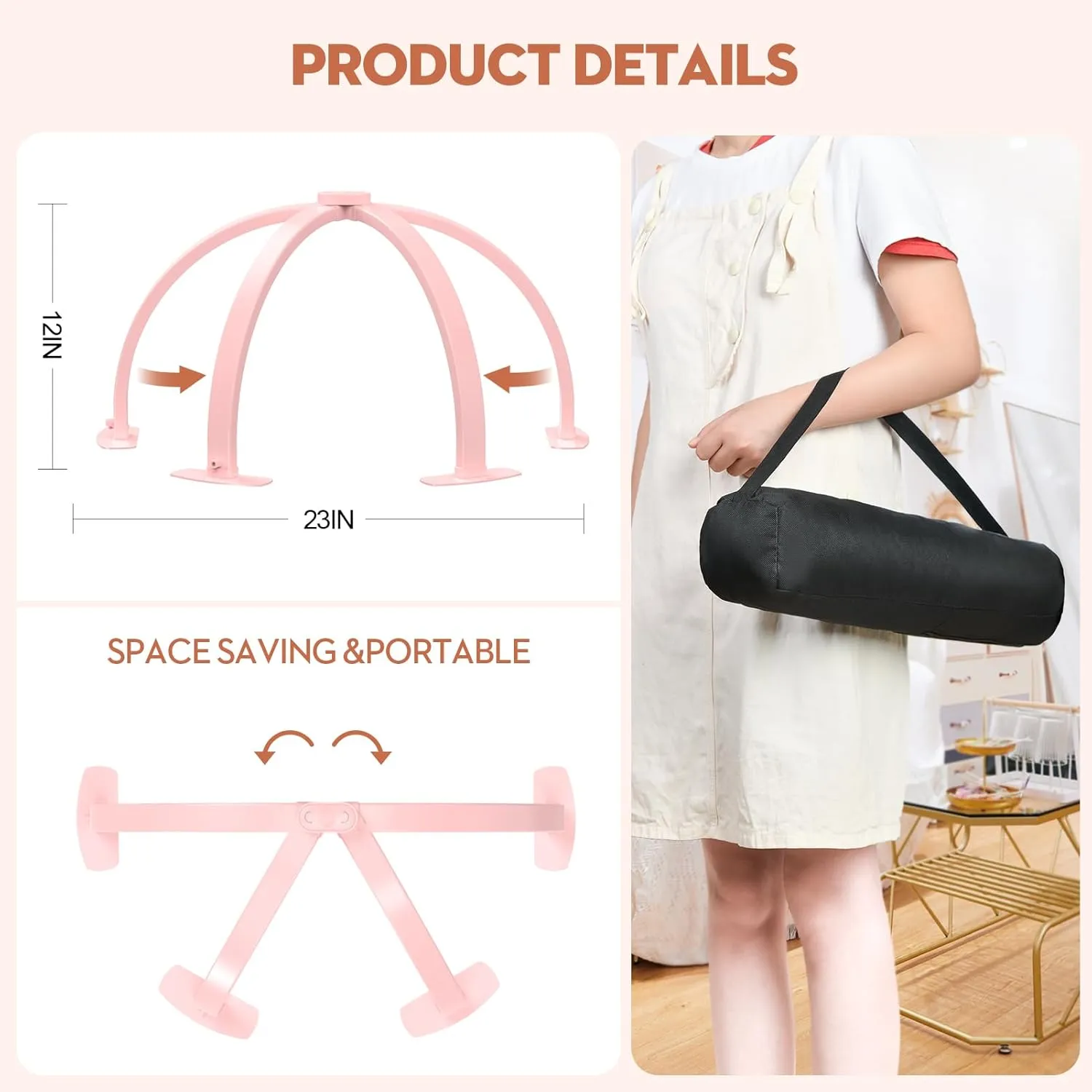 Professional Large Half Moon LED Light for Nail Desk with Phone Holder for Nail Lamp, Foldable Arch Light for Nail Techs Perfect for Manicure Handicraft Lighting (Pink, Large)