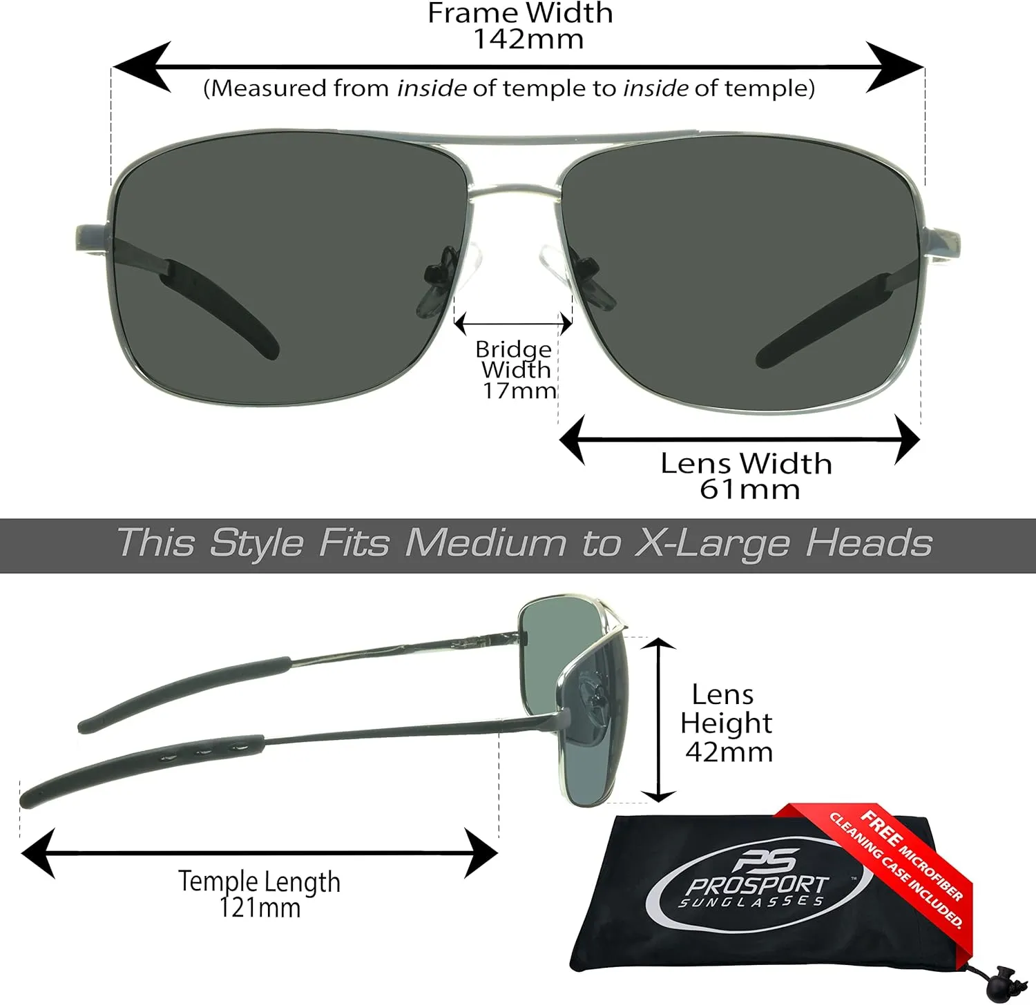 proSPORT Aviator Polarized Sunglasses Metal Grey Mirror Green Orange Red Green Blue Gold