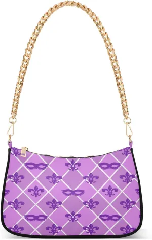 Purple Carnival Masks Plaid Womens Shoulder Bag for Women Girls Hobo Tote Handbag Gold Chain Crossbody Bag with Zipper Clutch Purse Handbags
