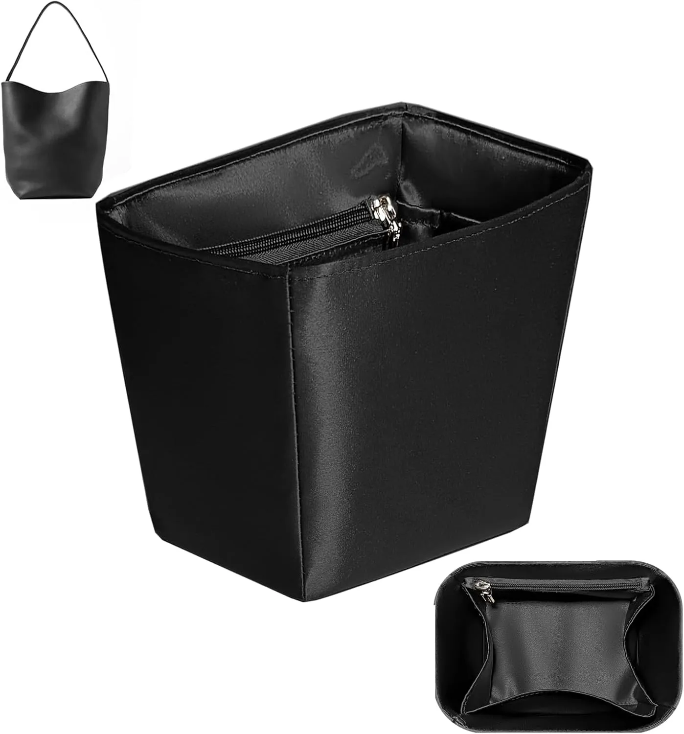 Purse Organizer Insert, Tall Bag Organizer Insert Fit for R-o-w Park Bucket Bag Silk Satin Inside Storage Drawstring Bag In Bag Purse Insert Multiple Pockets Lightweight Zipper Organizer Insert