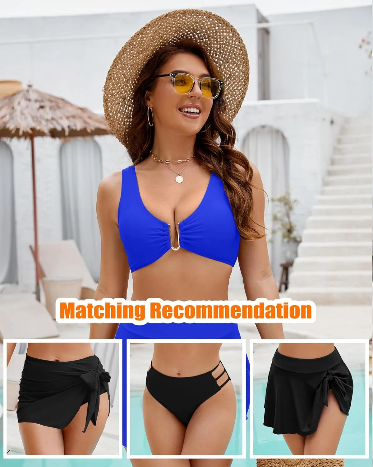 Push Up Bikini Top for Women U Wired Wide Straps Swimsuit Tops Scoop Neck Padded Lace Up Back Bathing Suit Top Only