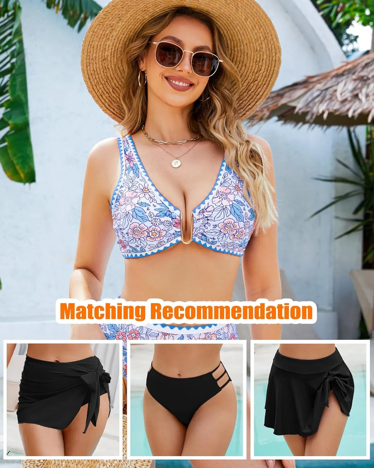 Push Up Bikini Top for Women U Wired Wide Straps Swimsuit Tops Scoop Neck Padded Lace Up Back Bathing Suit Top Only