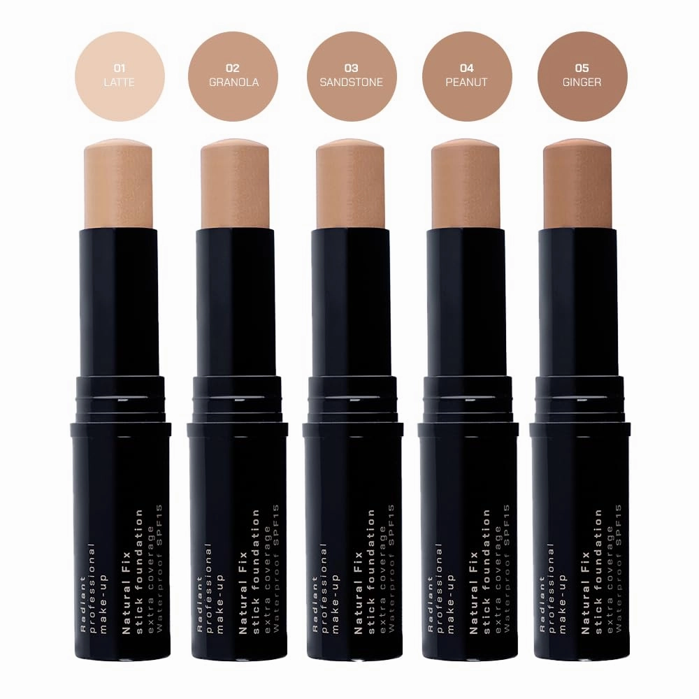 Radiant Professional Natural Fix Extra Coverage Stick Foundation - Full Coverage Waterproof Foundation & Contouring Stick - SPF 15 Paraben & Oil Free Matte Finish - 8.5 g - Latte (01)