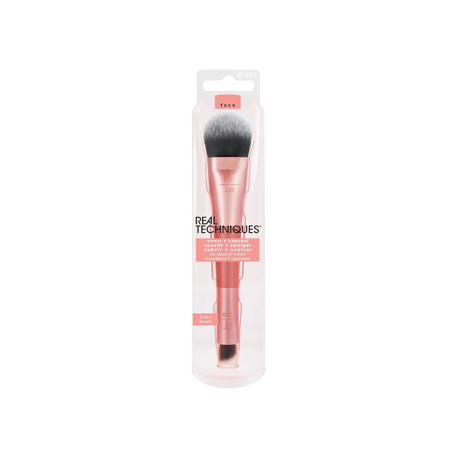 Real Techniques Cover & Conceal Dual Ended Makeup Brush, Flawless Foundation Coverage, 2-in-1 Brush That Smooths & Covers Blemishes & Imperfections, Blending & Buffing Brush, 1 Count (Pack of 2)