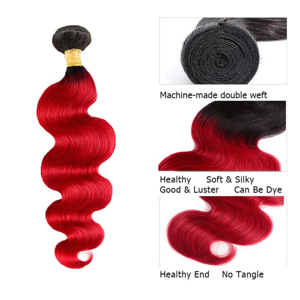 Red Bundles Human Hair Ombre Body Wave 3 Bundles 28 30 32 inch CnumGunm Unprocessed Brazilian 1B/Red Human Hair Bundle