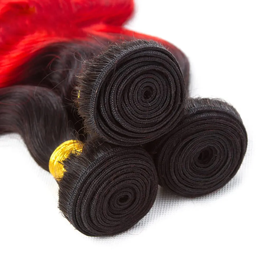 Red Bundles Human Hair Ombre Body Wave 3 Bundles 28 30 32 inch CnumGunm Unprocessed Brazilian 1B/Red Human Hair Bundle
