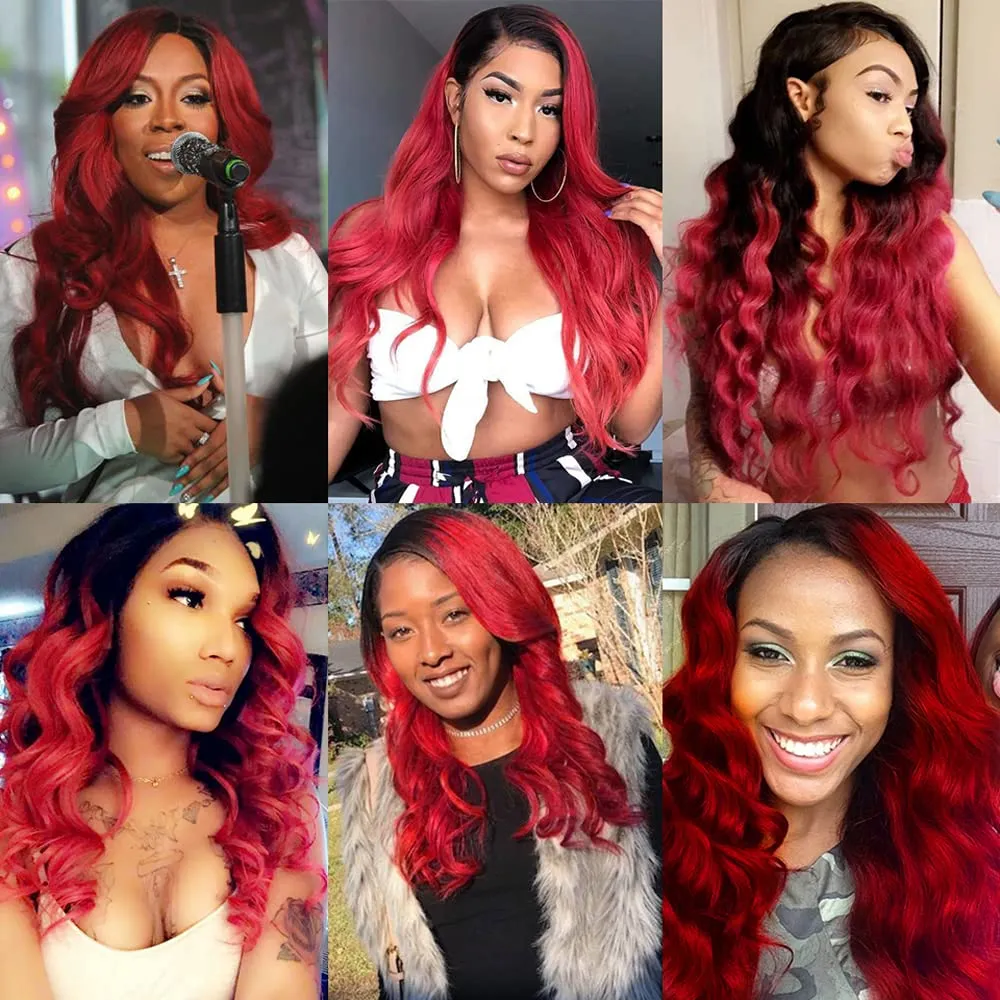 Red Bundles Human Hair Ombre Body Wave 3 Bundles 28 30 32 inch CnumGunm Unprocessed Brazilian 1B/Red Human Hair Bundle