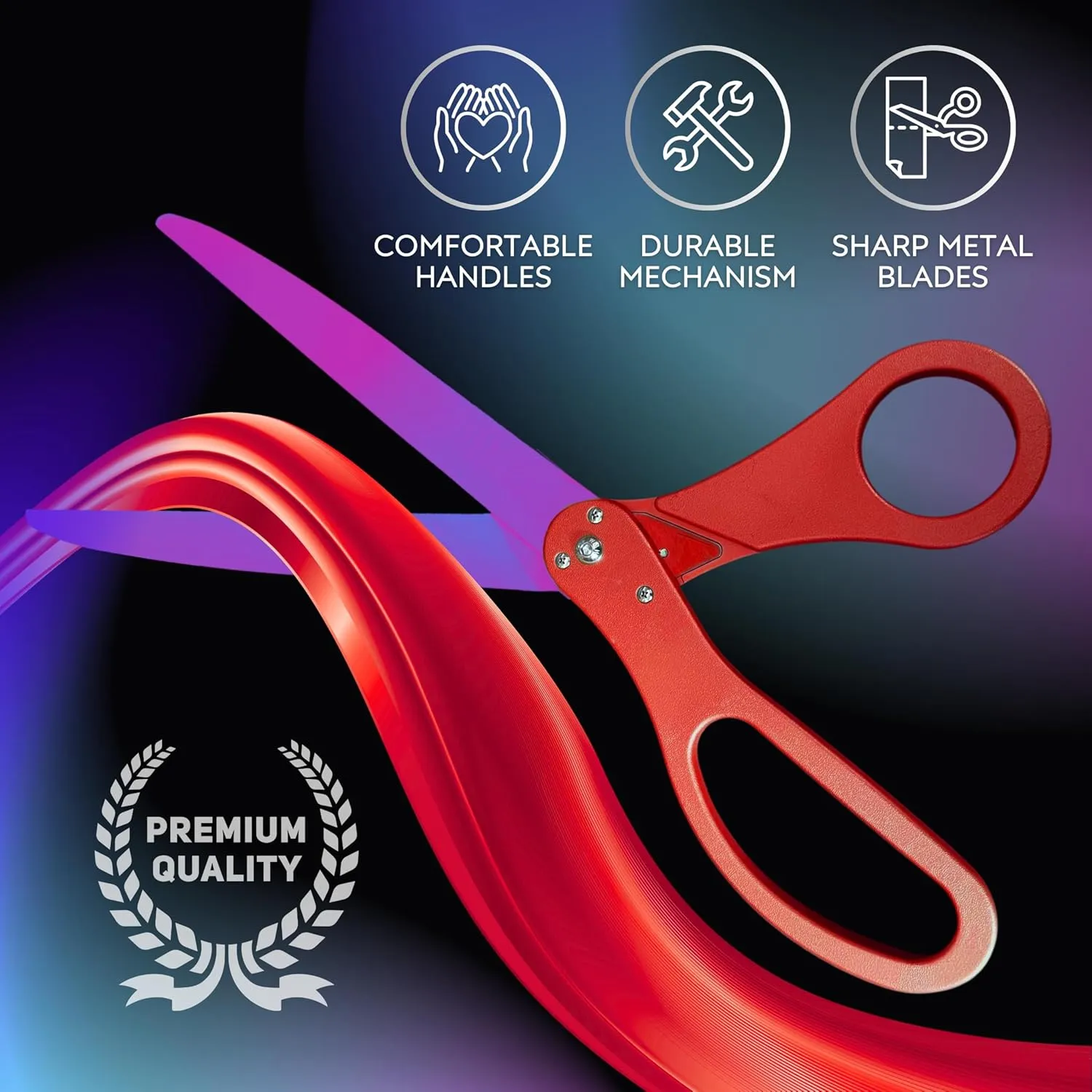 RED Ribbon Cutting Ceremony Kit – 25 Inch Red Scissors for Grand Opening with Rainbow Blades and Red Ribbon Satin for Special Events and Business Openings