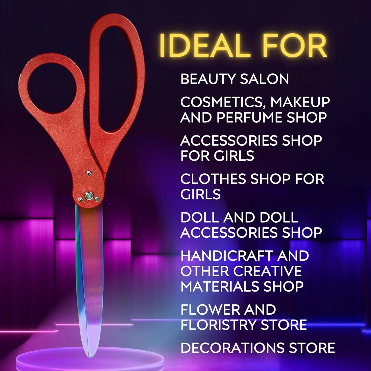 RED Ribbon Cutting Ceremony Kit – 25 Inch Red Scissors for Grand Opening with Rainbow Blades and Red Ribbon Satin for Special Events and Business Openings
