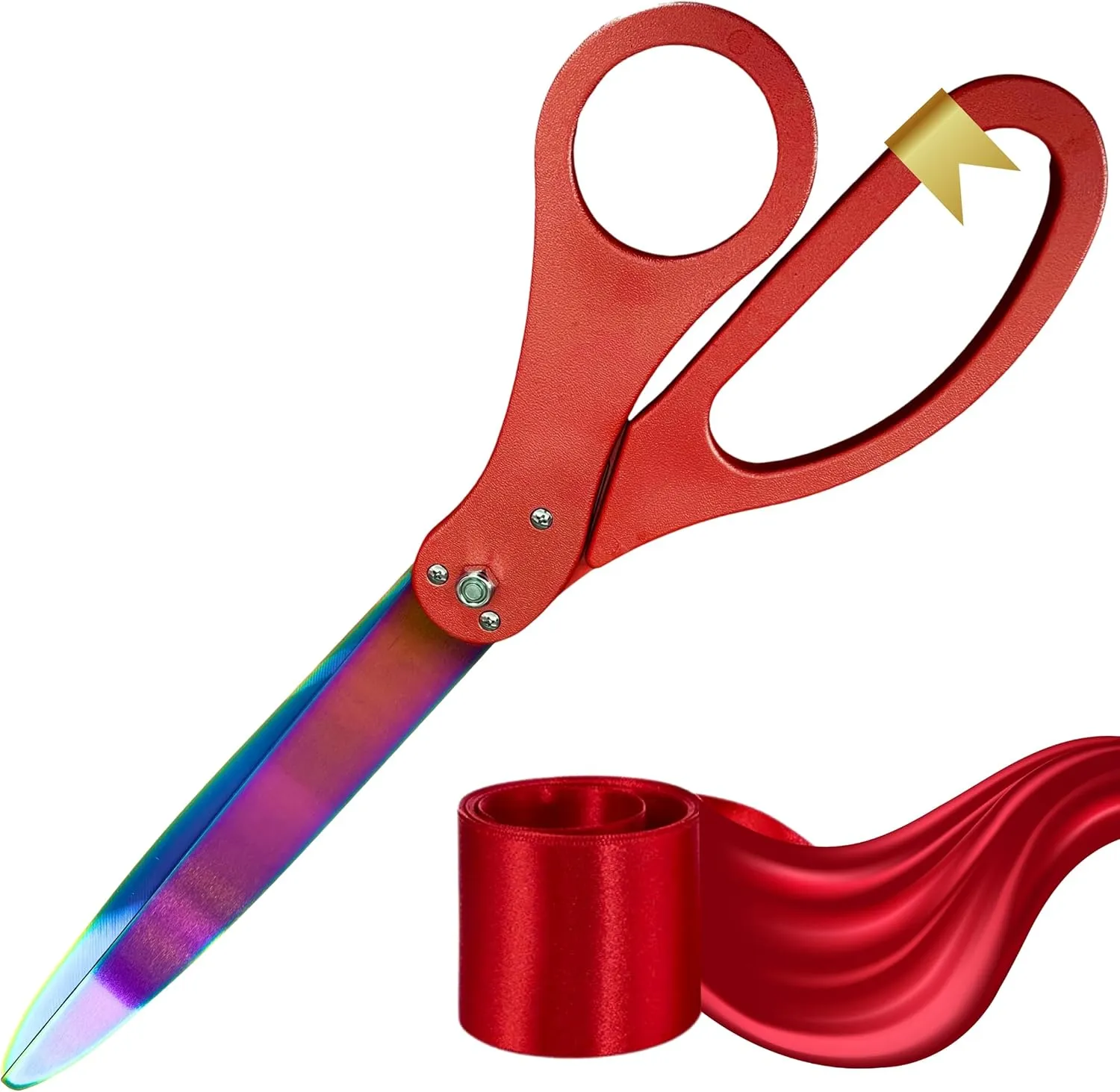 RED Ribbon Cutting Ceremony Kit – 25 Inch Red Scissors for Grand Opening with Rainbow Blades and Red Ribbon Satin for Special Events and Business Openings