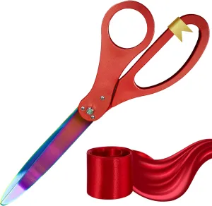 RED Ribbon Cutting Ceremony Kit – 25 Inch Red Scissors for Grand Opening with Rainbow Blades and Red Ribbon Satin for Special Events and Business Openings
