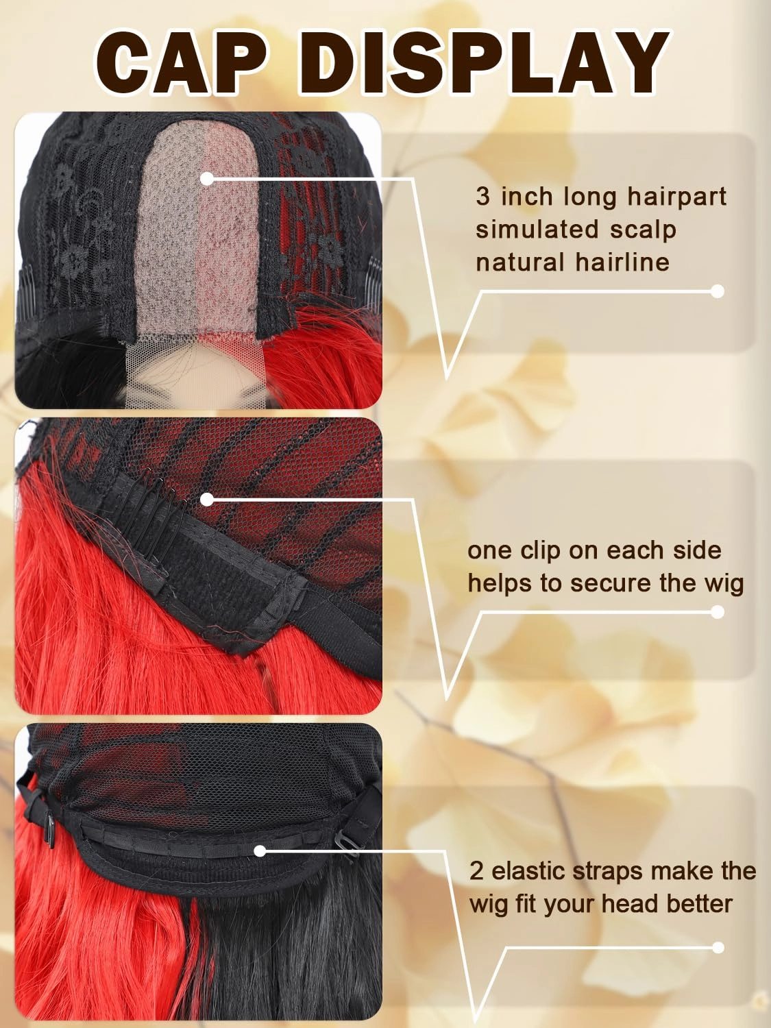 Red and Black Wigs for Women 26 Inch Long Body Wave Costume Wigs Synthetic Middle Part Long Wavy Wig for Halloween Cosplay Party Use Half Red Half Black