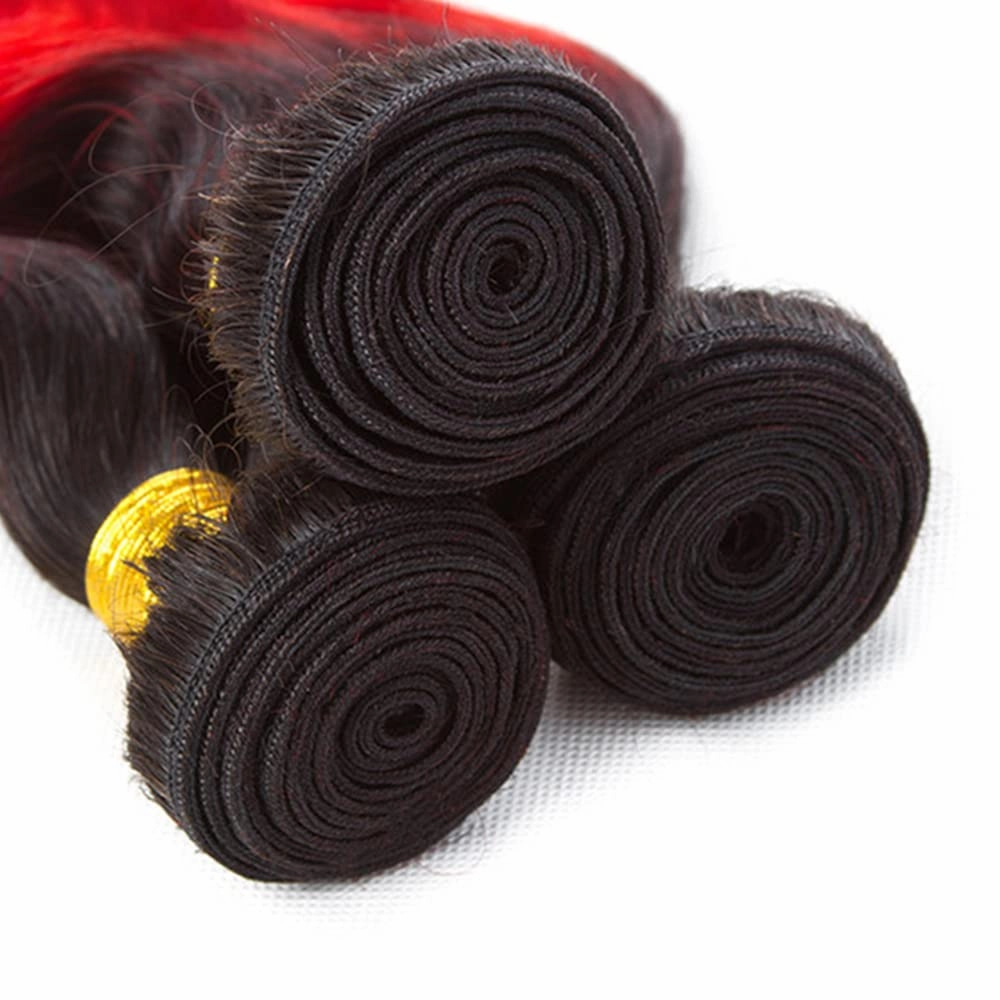 Red Bundles Human Hair 1B/Red Deep Wave 3 Bundles 8 10 12 inch Mixed Length Ombre Human Hair Bundle