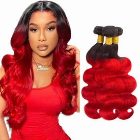 Red Bundles Human Hair Ombre Body Wave 3 Bundles 12 14 16 inch CnumGunm Unprocessed Brazilian 1B/Red Human Hair Bundle
