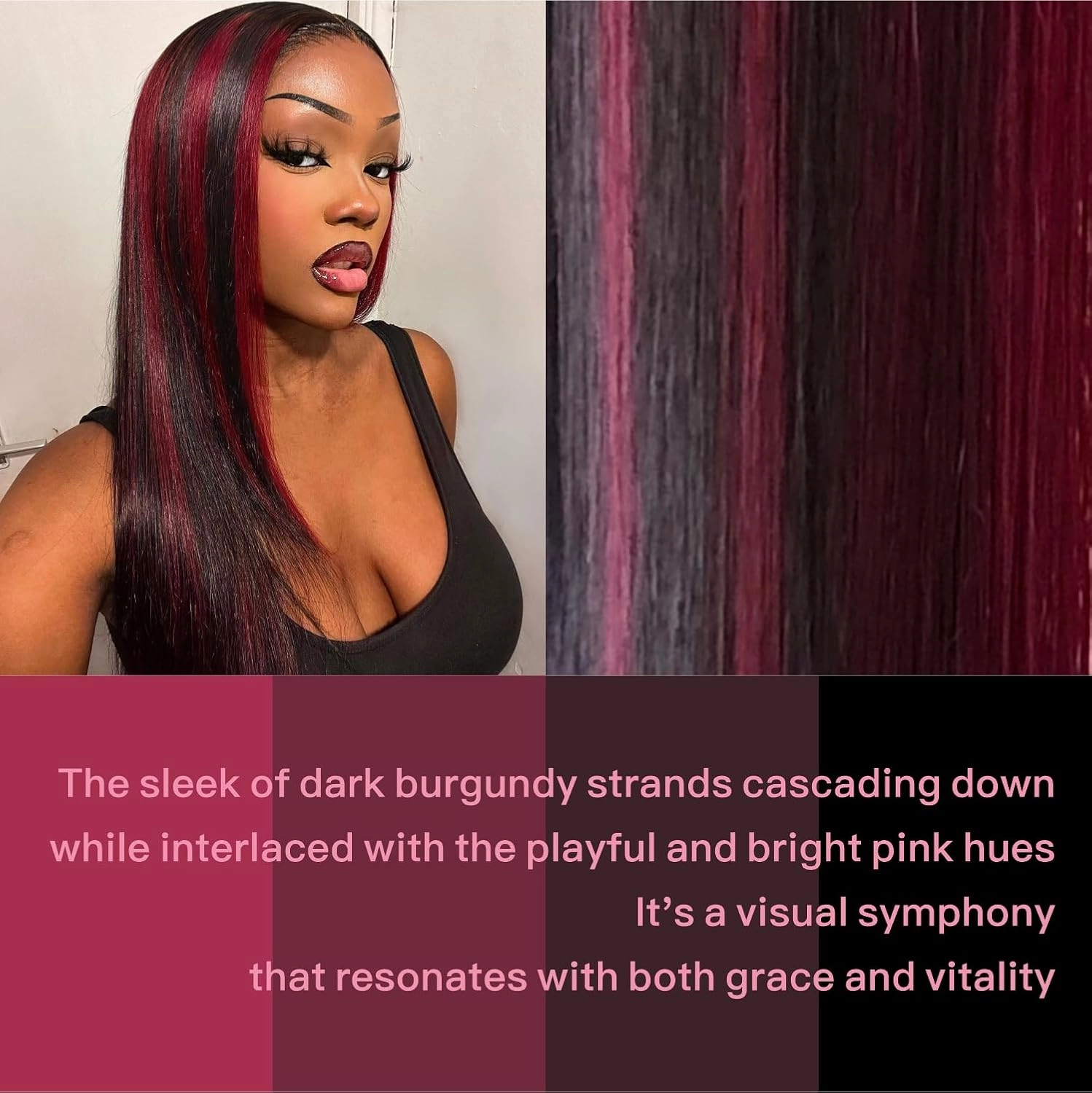 Red Highlights Wig with Burgundy Balayage, Synthetic Lace Front Wig Ready to Wear, 26inch