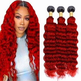Red Human Hair Bundles 1B/Red Deep Wave 3 Bundles Human Hair 16 18 20 inch CnumGunm Unprocessed Brazilian Bright Red Color