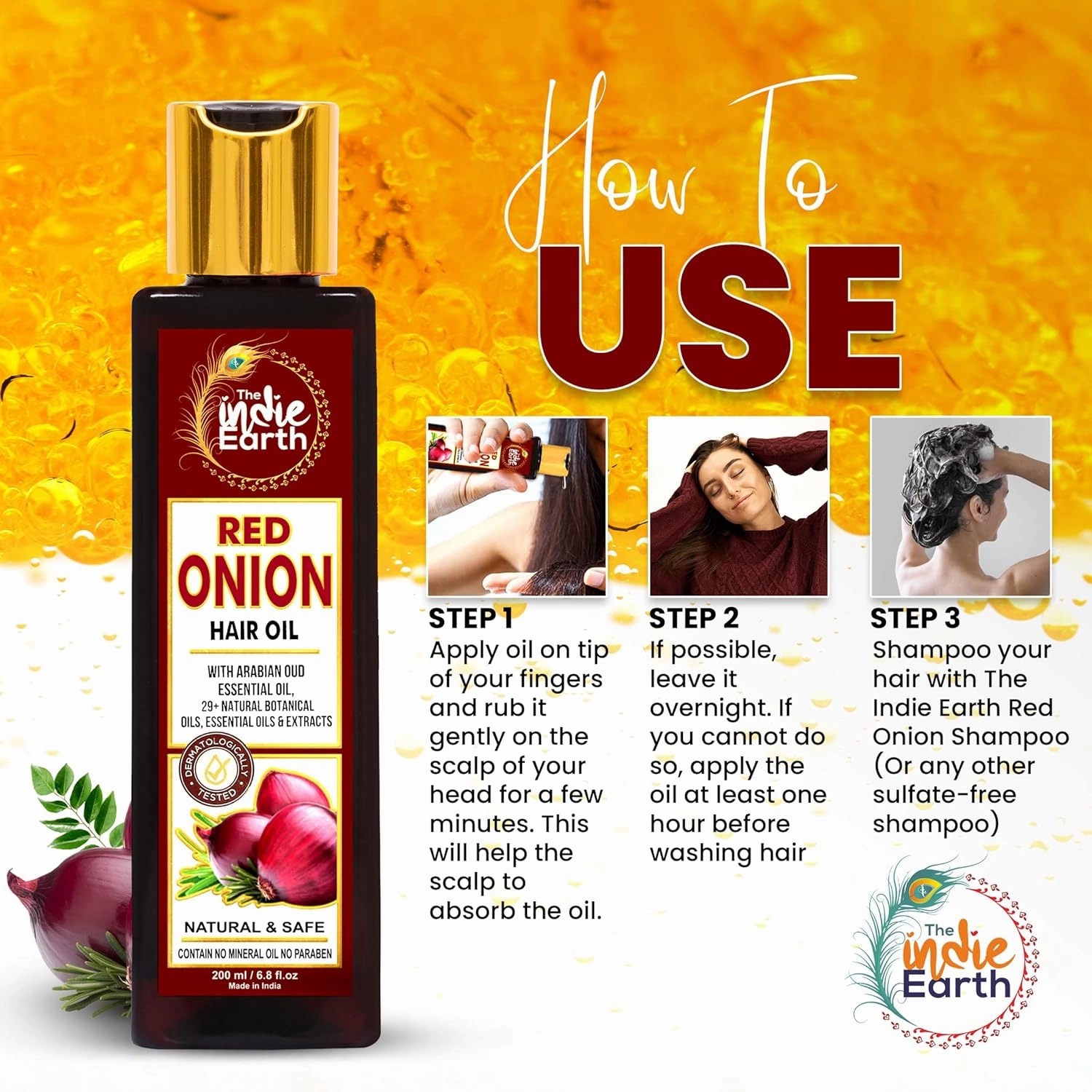 Red Onion Hair Growth Oil - Anti Hair Fall Enriched with 29  Natural Herbs, Extracts & Oils Including Argan, Jojoba, Rosemary & Black Seed - 200ml