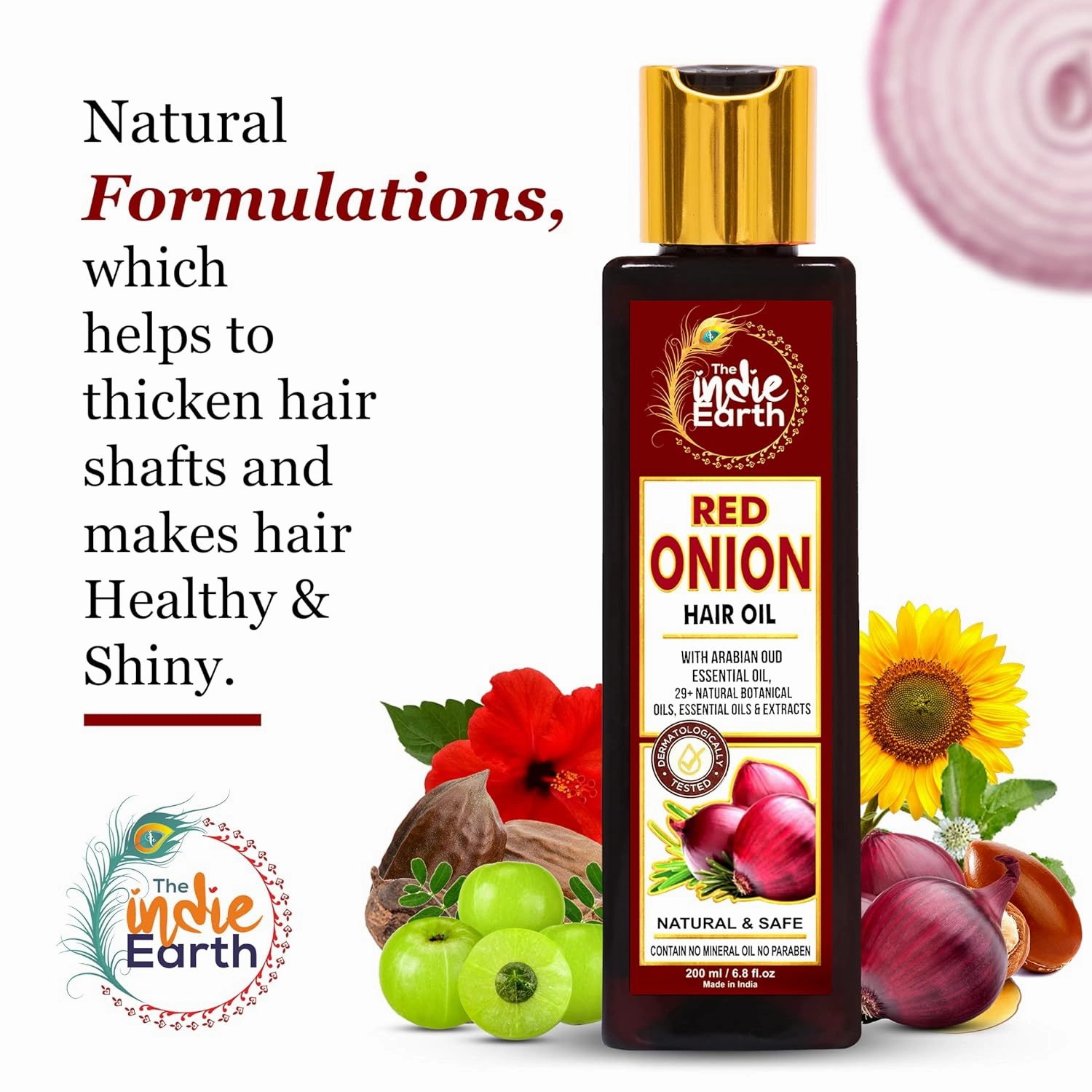 Red Onion Hair Growth Oil - Anti Hair Fall Enriched with 29  Natural Herbs, Extracts & Oils Including Argan, Jojoba, Rosemary & Black Seed - 200ml