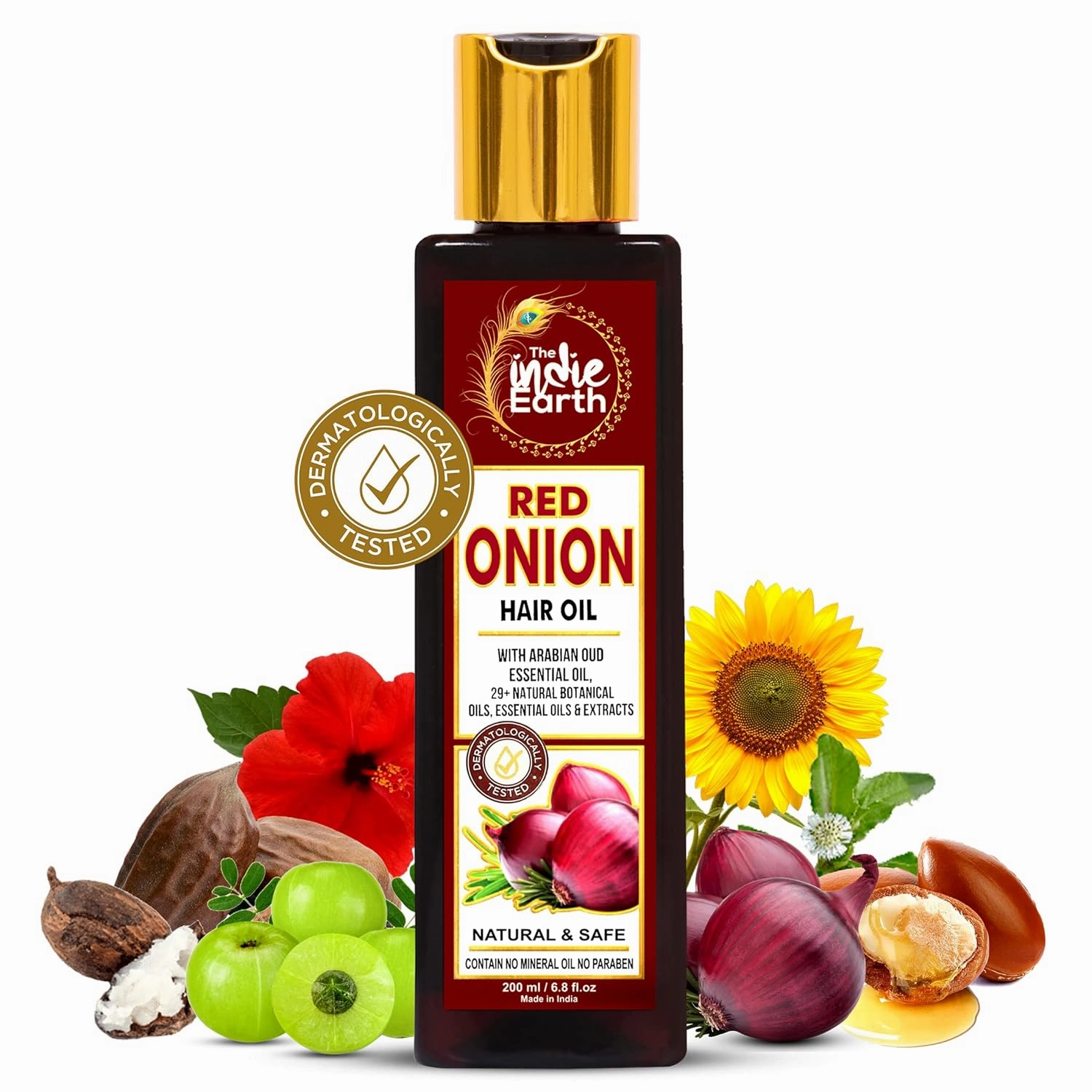 Red Onion Hair Growth Oil - Anti Hair Fall Enriched with 29  Natural Herbs, Extracts & Oils Including Argan, Jojoba, Rosemary & Black Seed - 200ml
