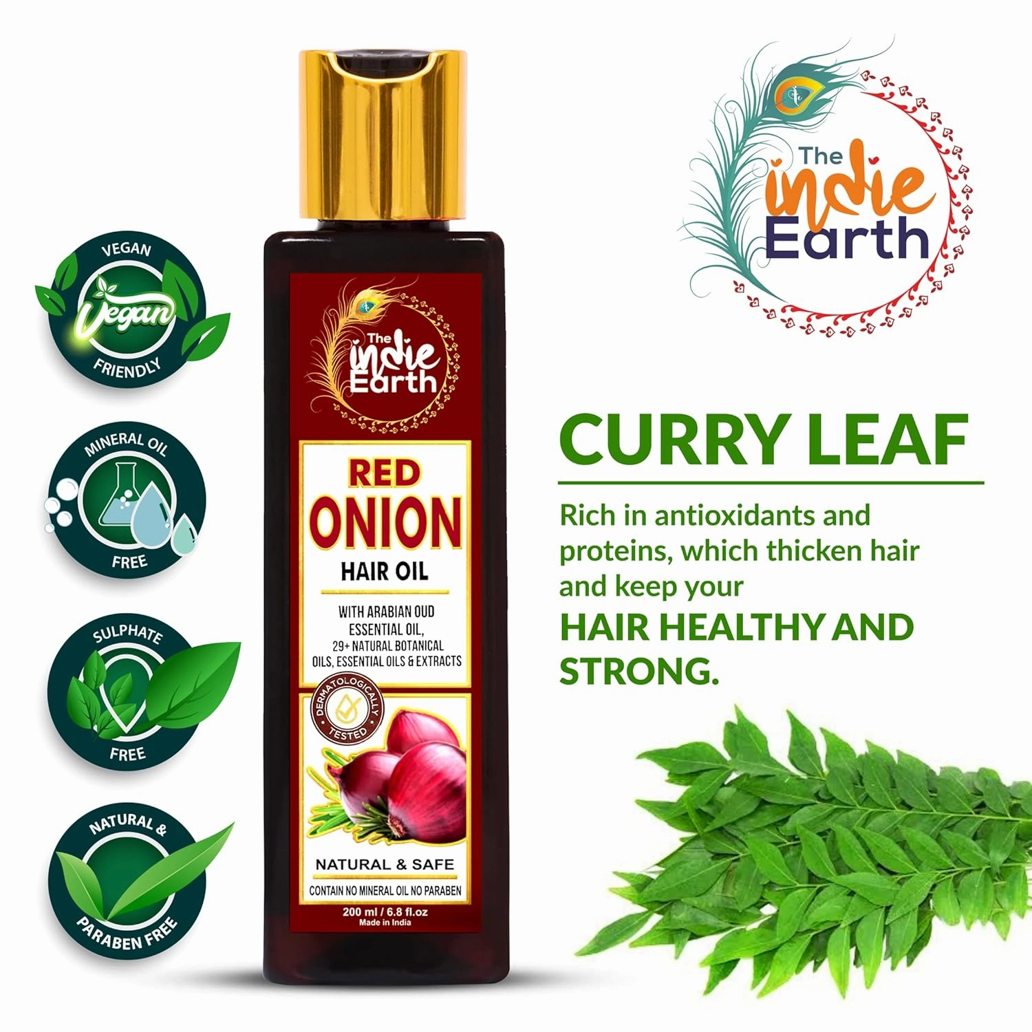 Red Onion Hair Growth Oil - Anti Hair Fall Enriched with 29  Natural Herbs, Extracts & Oils Including Argan, Jojoba, Rosemary & Black Seed - 200ml
